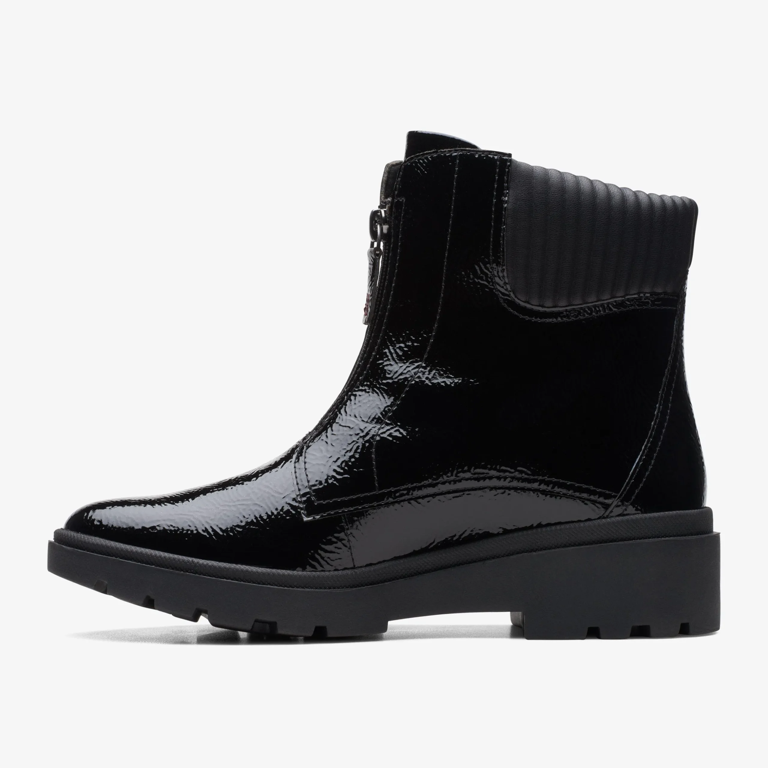 Calla Zip Black Crinkle Patent|Clarks Clearance