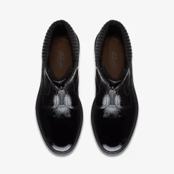 Calla Zip Black Crinkle Patent|Clarks Clearance